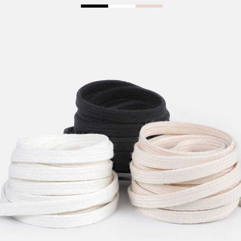 1Pair Pure Cotton Shoelaces Flat Black White Beige Casual Small White Canvas Sneakers 100/120/140/160cm Unisex