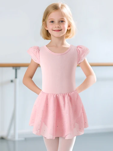 Conjunto de falda tutú y leotardo de Ballet con espalda cruzada para niñas, vestidos de baile con mangas con volantes de bailarina, disfraz de gimnasia brillante
