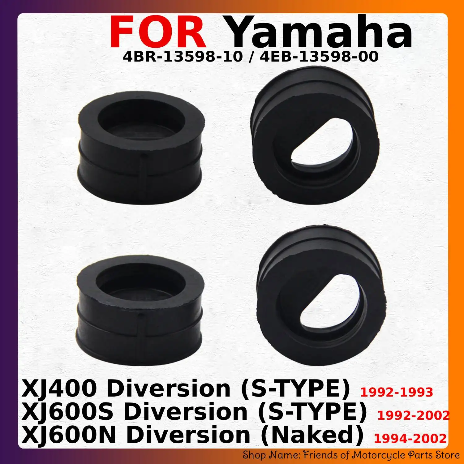 

For Yamaha XJ400 Diversion XJ600S XJ600N 4BR-13598-10 4EB-13598-00 4pcs Motorcycle Carburetor Interface Manifold Intake Glue