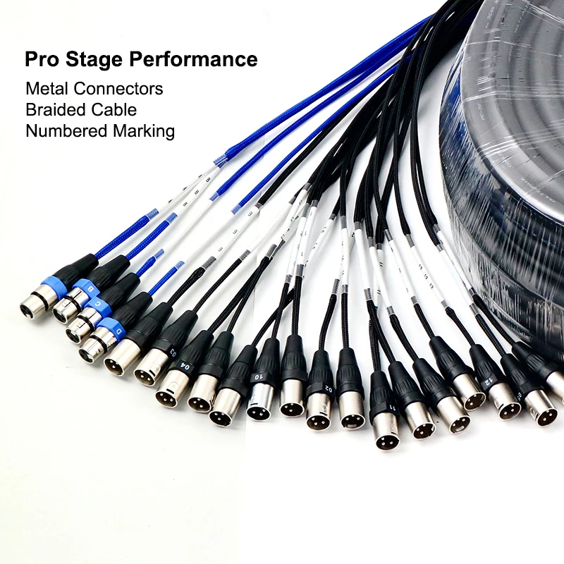 Professional 50m 30m 24CH Female to Male XLR Stage Snake Cable with Heavy Duty Steel Drum for Stage & Concert Performances
