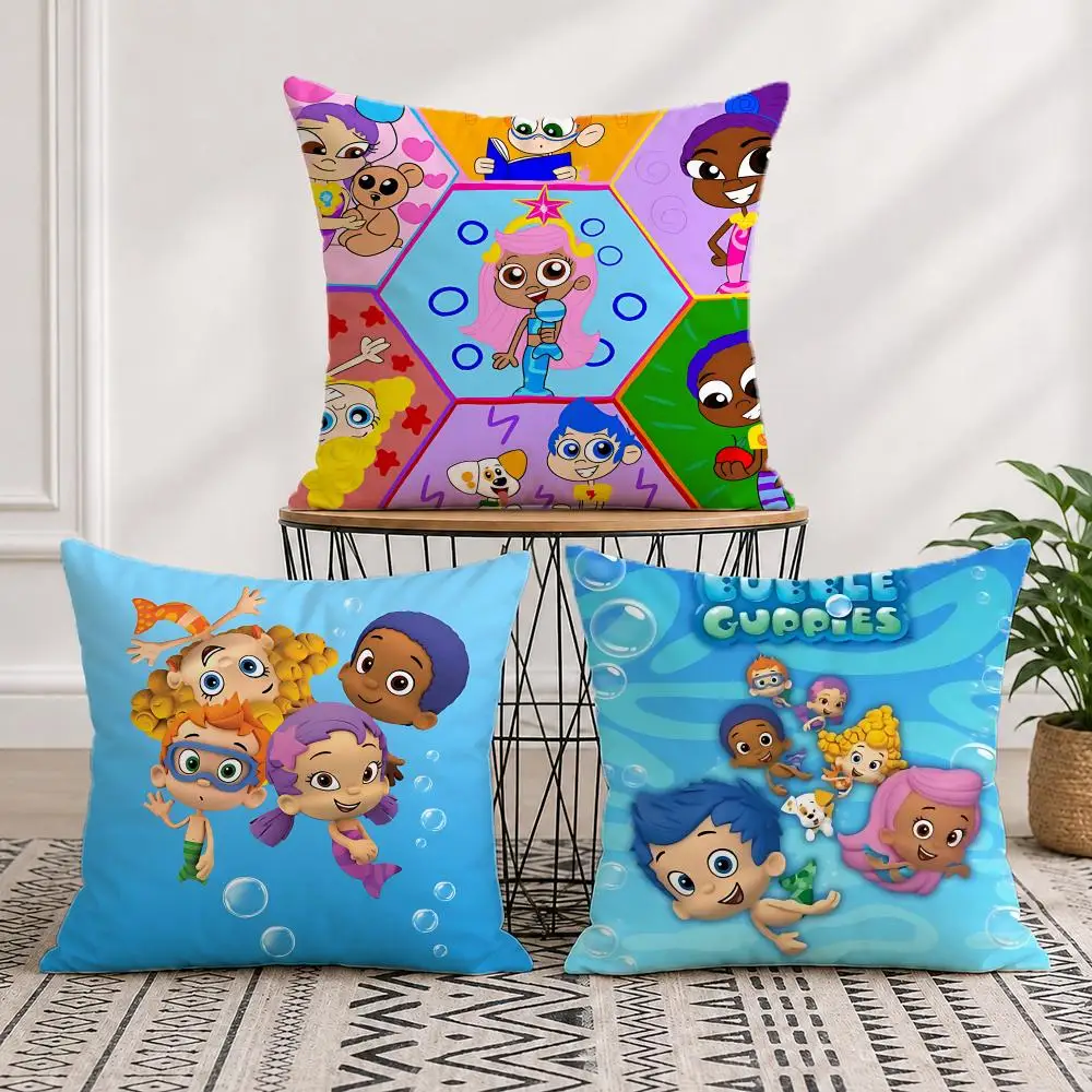 series Bubble Guppies Cushion Cover Washable Soft Thick Cushion Cover Decorative Pillowcase for Sofa Living Room Home