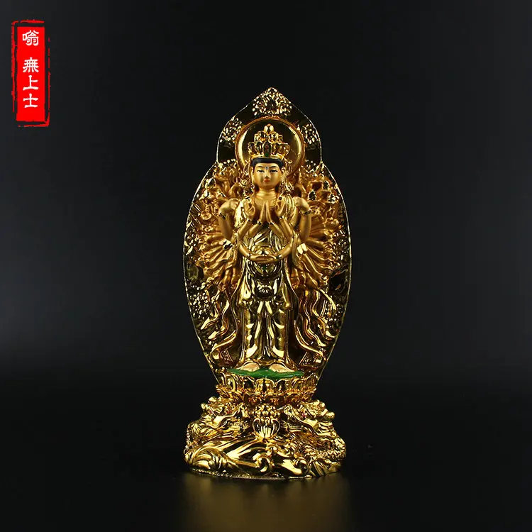 Wholesale Buddha supplies @19CM HOME  Family efficacious protective-Talisman Thousand-hand Bodhisattva gilding statue Decoration