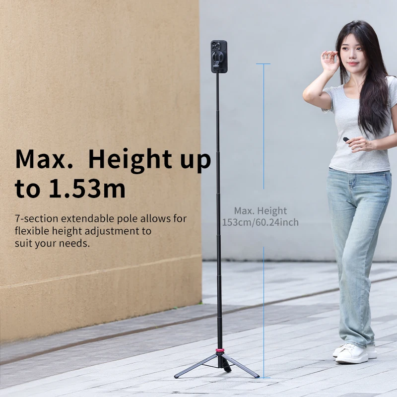 حامل ثلاثي القوائم Ulanzi MT-84 MagSafe Selfie مع بلوتوث - 1.53 متر قابل للتمديد لهاتف iPhone 15 Pro/Max، Live & Vlog (YT/TikTok)
