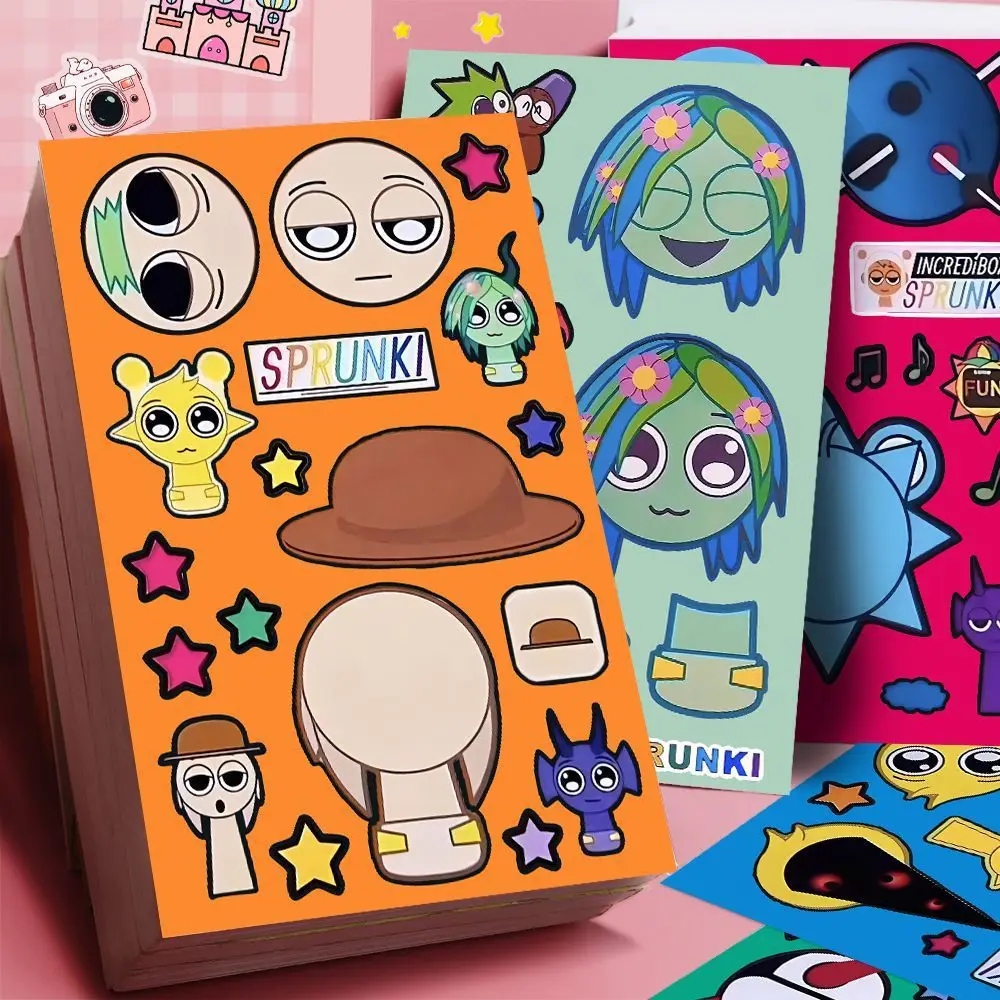 *8/16/24sheets Cute Sprunkie Stickers Make Your Own Sprunkie Sticker Make A Face Stickers Kids Game Cartoon DIY Party Supplies//