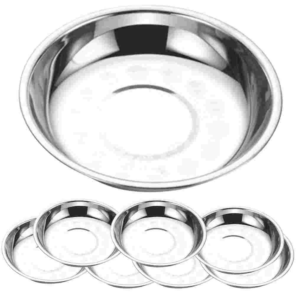 

8 Pcs Griddle Stainless Steel Disc Tray Camping Grill Trays Snack Plate Silver Round Dinner Plates