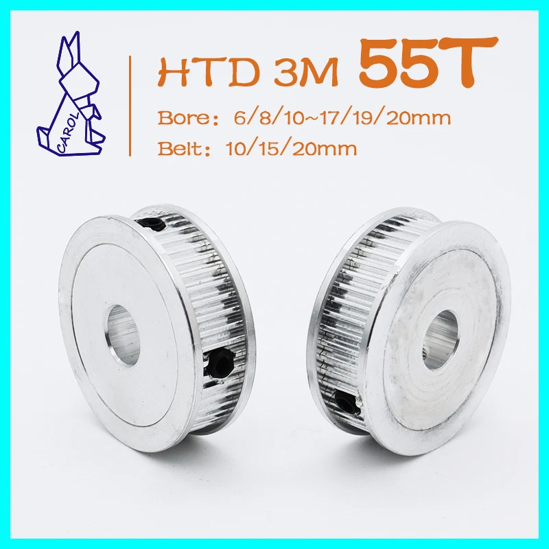 

55Teeth HTD 3M Synchronous Pulley Bore6/8/10~17/19/20mm Belt Width 10/15mm 3M 55T Timing Pulley Gear HTD3M 55 Teeth Pulley Wheel