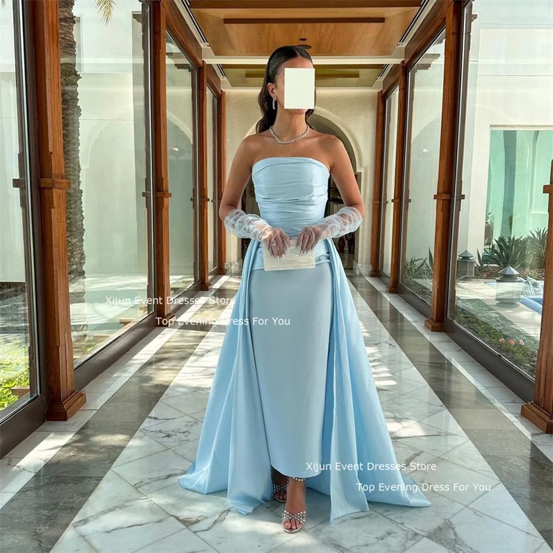 Xijun Baby Blue Satin Evening Dresses Mermaid Sleeveless Prom Dresses Saudi Arabric Long Prom Gowns 2024 For Women Party Dresses