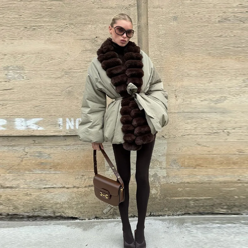 Women's Striped Fur Decorative Lace Up Short Jacket Fashionable Versatile Clothing Commuter Coat 2025 Women's New Casual Clothes