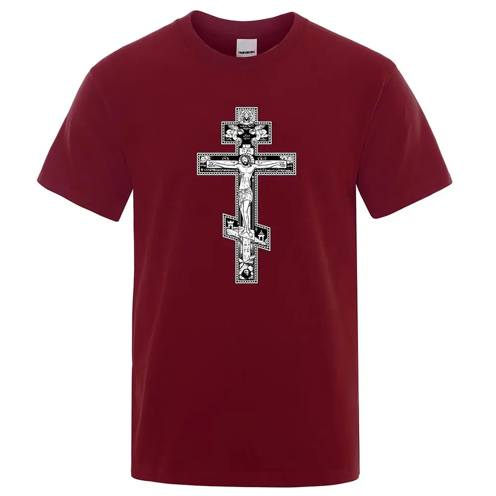 Gothic Dark Style Orthodox Cross Jesus Little Angel Male Clothing Fashion Cotton Loose Tshirt Pattern Casual Summer Tee Clothes