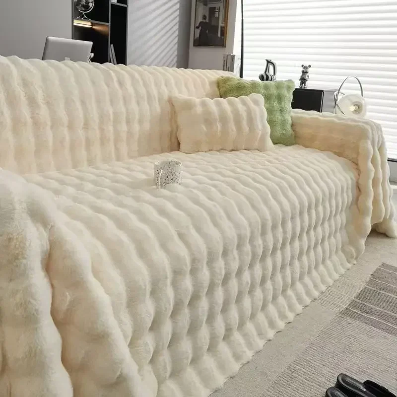 Thick Warm Sofa Cushion Imitation Rabbit Plush One-piece Fully Covered Dust Couch Slipcover Multi Functional Sofa Cover Blanket