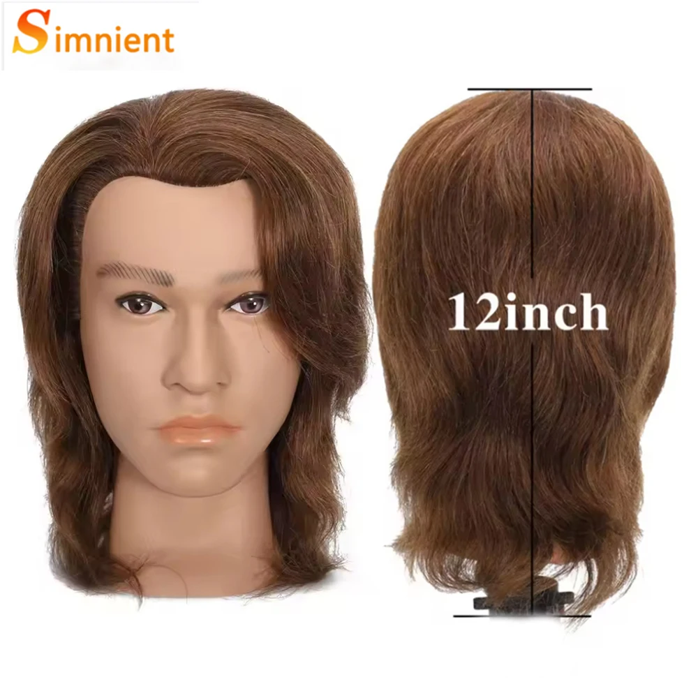 2026 New 12 Inch Brown 100% Human Male Mannequin Head for Barber Hairdresser Practice Cutting,Styling,Cosmetology Training