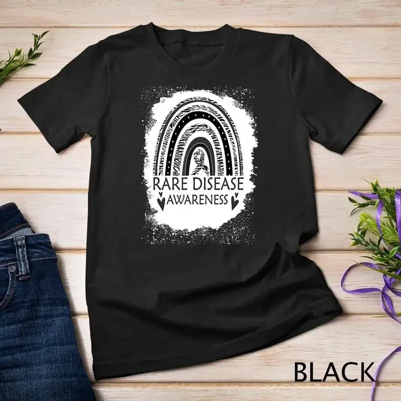 Rare Disease Awareness Bleached Rainbow Zebra Ribbon Men Unisex T shirt