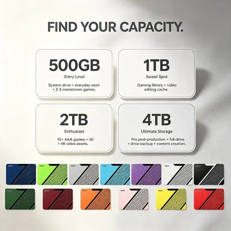 TOSHARA A3 500GB 1TB 2TB 4TB Handy Portable External Hard Disk Storage for Smartphone Laptop Desktop Max Pro Ultra