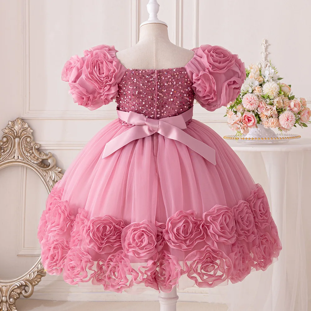 Baby Girl Princess Dress Children\'s Flower Bud Sequin Fluffy Dress Girls Elegant Party Dress 1-3Years