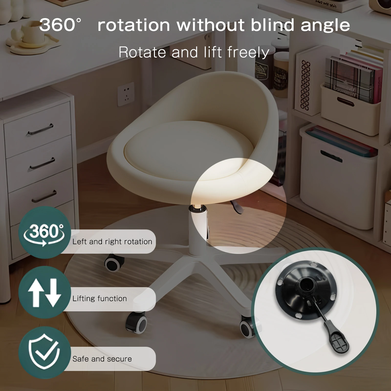 مقعد دوار لصالونات التجميل الهيدروليكية مع مسند ظهر منخفض - كرسي دوار قابل للتعديل للمنتجعات الصحية أو المتجر أو الصالونات أو التدليك أو الطبية