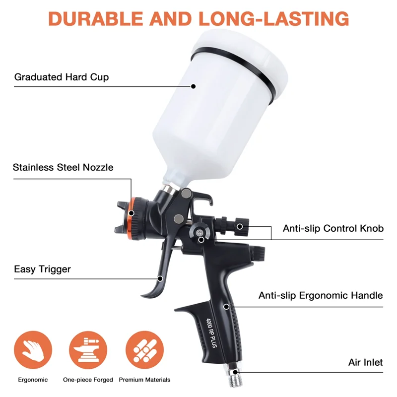 ABZV-RP Pistola a spruzzo di grado industriale 1,3 mm con adattatore e serbatoio misto per riparazione auto, pittura, attrezzatura per spruzzo d'aria con base acqua/olio