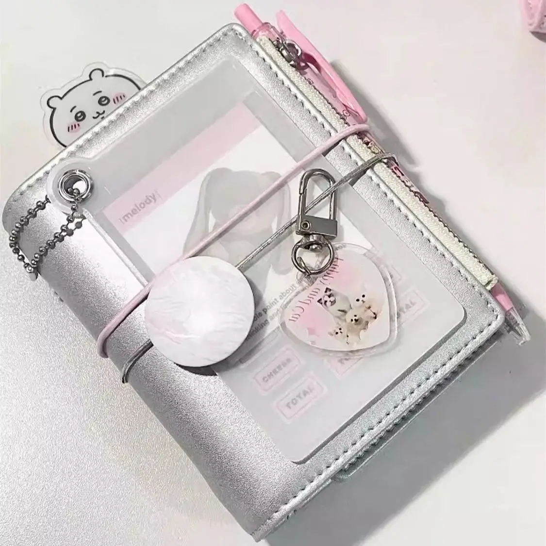 M5 Korean Style Silver Strap Three-fold Loose-leaf Notebook Schedule Planner Notebook Diary Journal Card Book Office Stationery