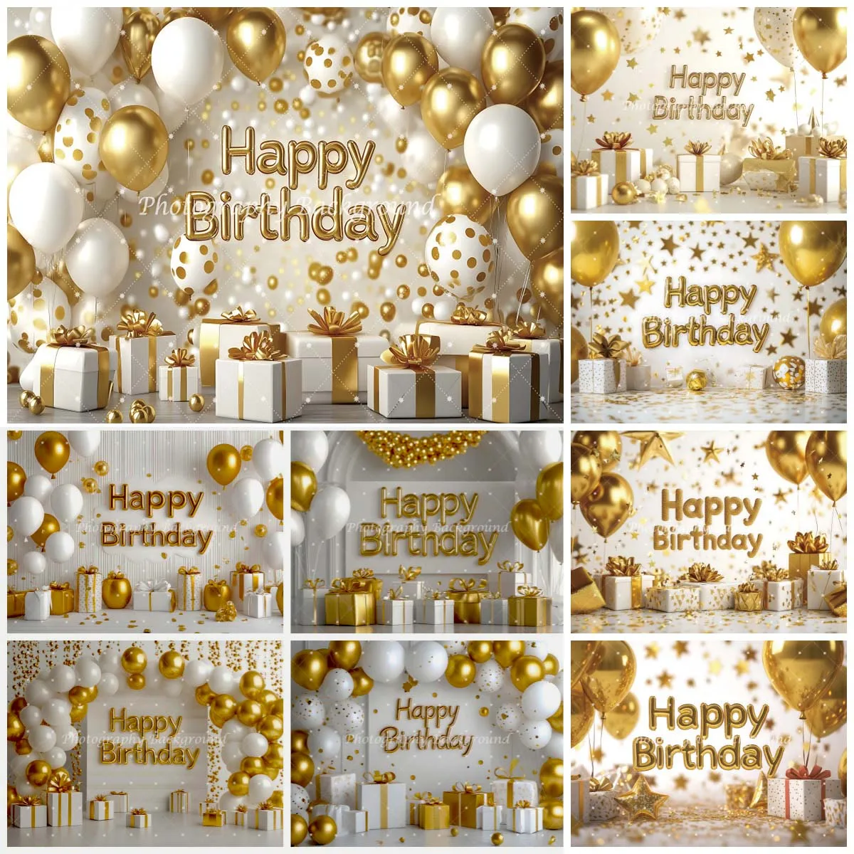 

Фон для фотосъемки на День рождения: минималистичный бело-золотой фон с воздушными шарами и AI-эффектами для фотографий, декор для детских и взрослых вечеринок