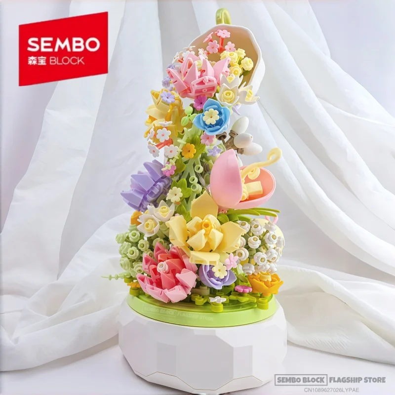 

SEMBO BLOCK цветочный язык, собранный строительный блок, роза, цветок ручной работы, игрушка, модель, настольная коллекция, орнамент, праздничный подарок