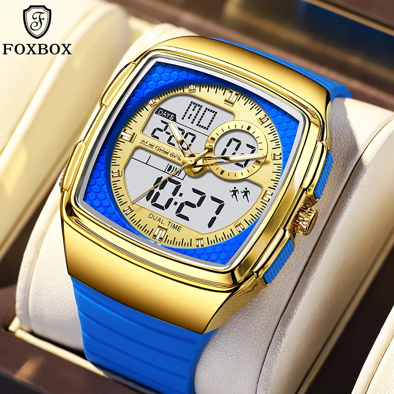 FOXBOX Top-Marke Luxus Wasserdichte Leuchtende Herrenuhr Mode Business Blaue Silikon Quarz Armbanduhren für Männer Reloj Hombre