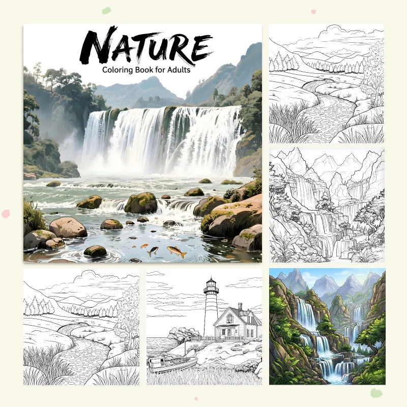 New Natural Scenery Coloring Book for Adults, Thickened Graffiti & Coloring Drawing Notebook