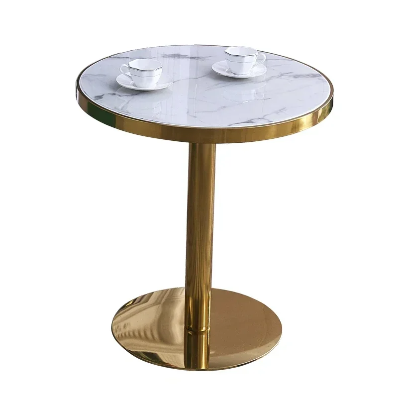 

l contemporary simple style gold chromed base round white marble top restaurant dining table