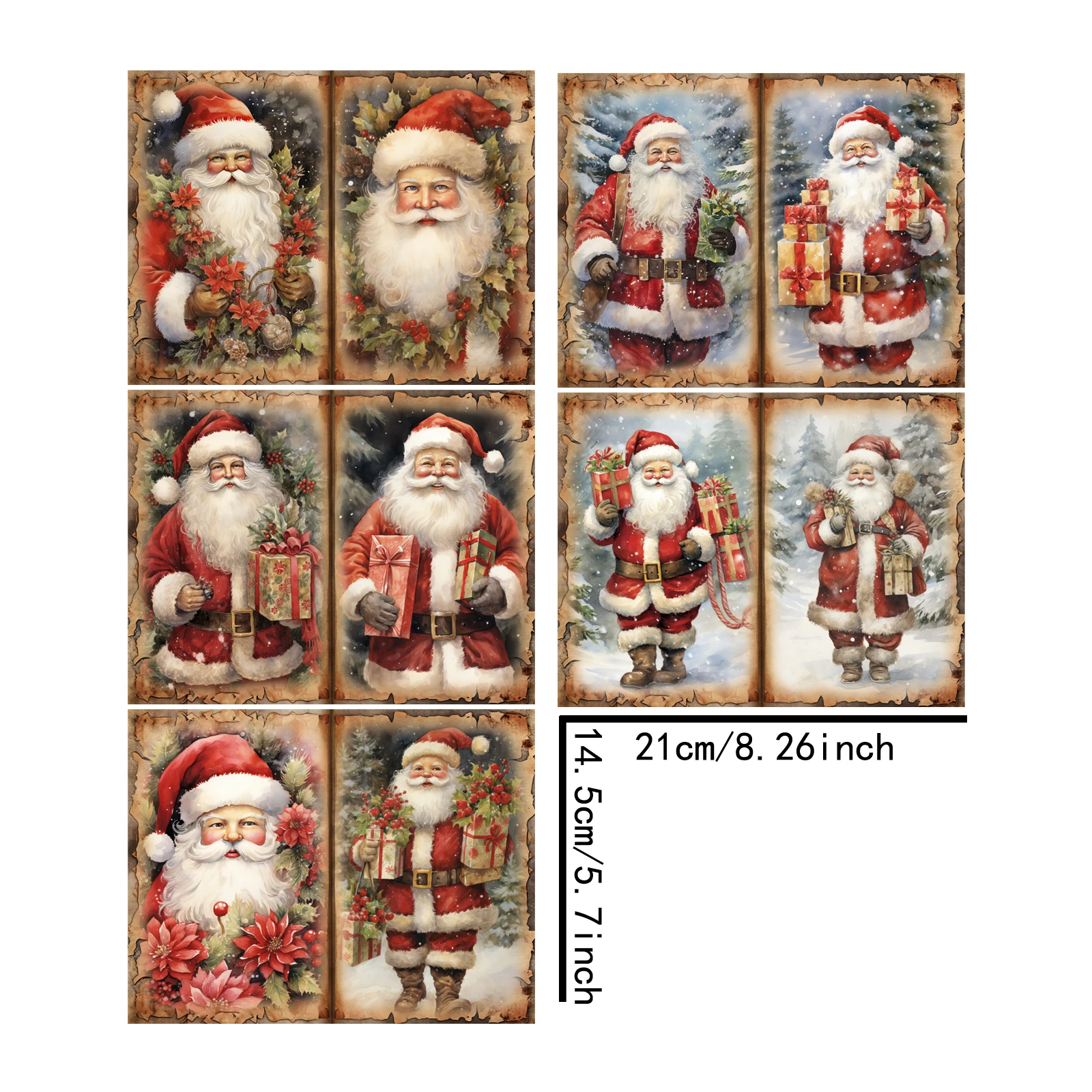 10 Sheets A5 Size Vintage Christmas Santa Claus And Gifts Background Vintage Grunge Journal Planning Scrapbooking