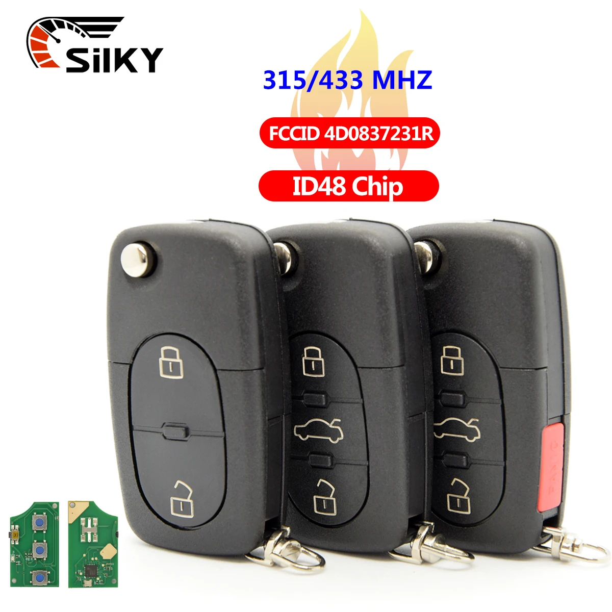 SilKY  Smart Remote Car Key For Audi A3 A4 A6 A8 B6 ID48 Chip 433 Mhz FCCID 4D0837231R Auto Smart Remote Control Replace Key