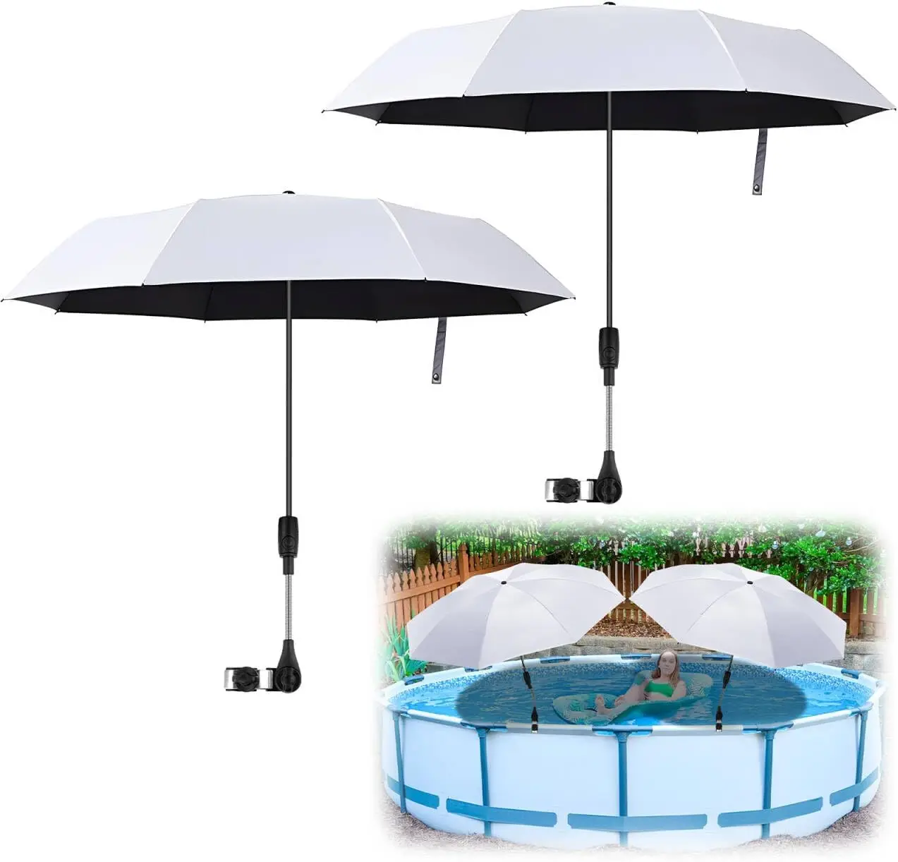 

2 Pack Pool Shade Umbrella, 40' Adjustable Above Ground Pool Sunshade Canopy with Carry Bag,Patio