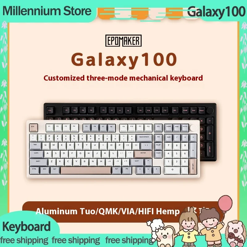 

Новые поступления, клавиатура Galaxy100, беспроводная игровая механическая клавиатура, алюминиевая с полипропиленовой пластиной, QMK/VIA, пользовательская клавиатура с возможностью горячей замены