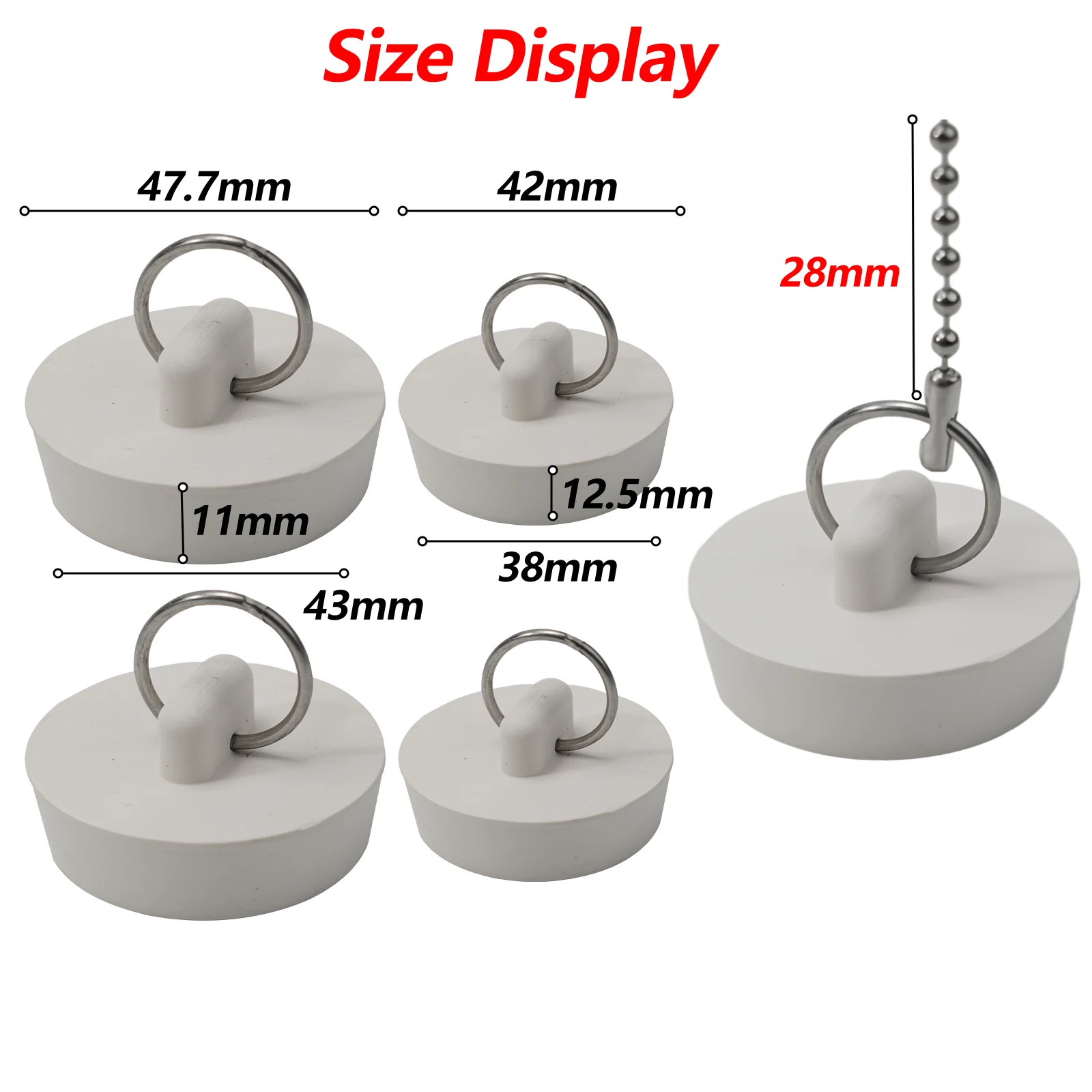 4 Pieces Rubber Drain Stopper for Bath and Kitchen Sink 38/45mm Basin with Chain for Secure Seal in Bathroom and Kitchen Drains