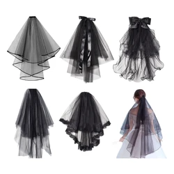 Bowknot/Floral Trim Tulle Halloween Bridal Veil with Fix Hair Comb for Marriage Wedding Celebration Party Accessories