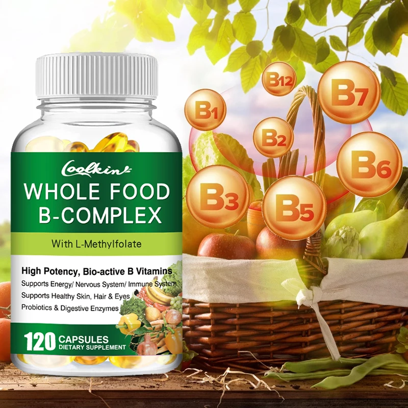 Whole Food B-Complex Capsules - Energy, Nervous System Health, Stress Relief, Immune Support