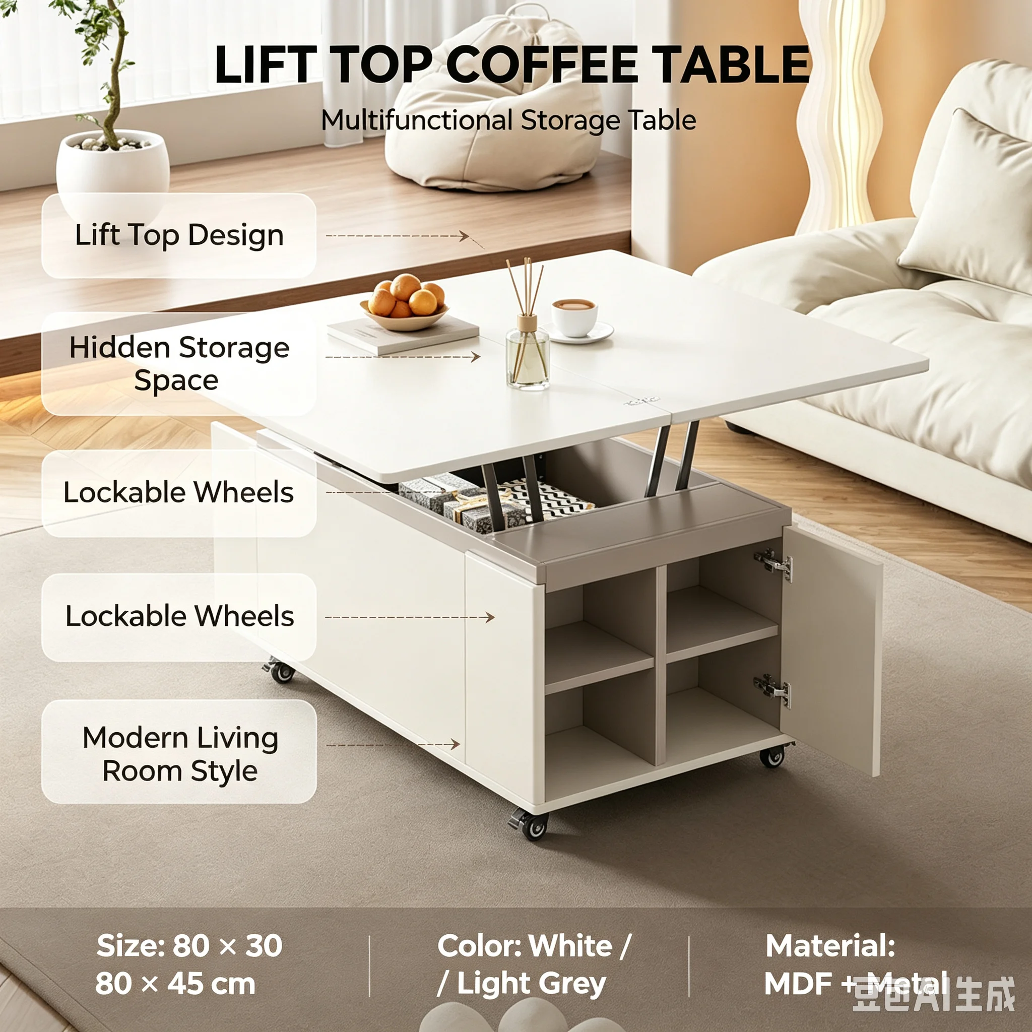 SCY lift folding rock slab coffee table small apartment hidden storage dining stool with wheel meal desk integrated