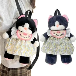 Kawaii Cat Plush Backpack Simulation Black Cat Plushie Toy Doll Women Fashion Crossbody Shoulder Bags Christmas Gift