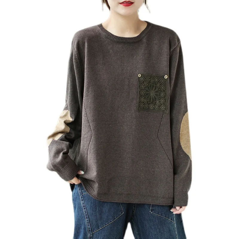 Winter Fall Fashion Women's Sweater Good Quality Chic Hollow Out Patchwork Long Sleeve O-neck Soft Cozy Pullover Female Knitwear