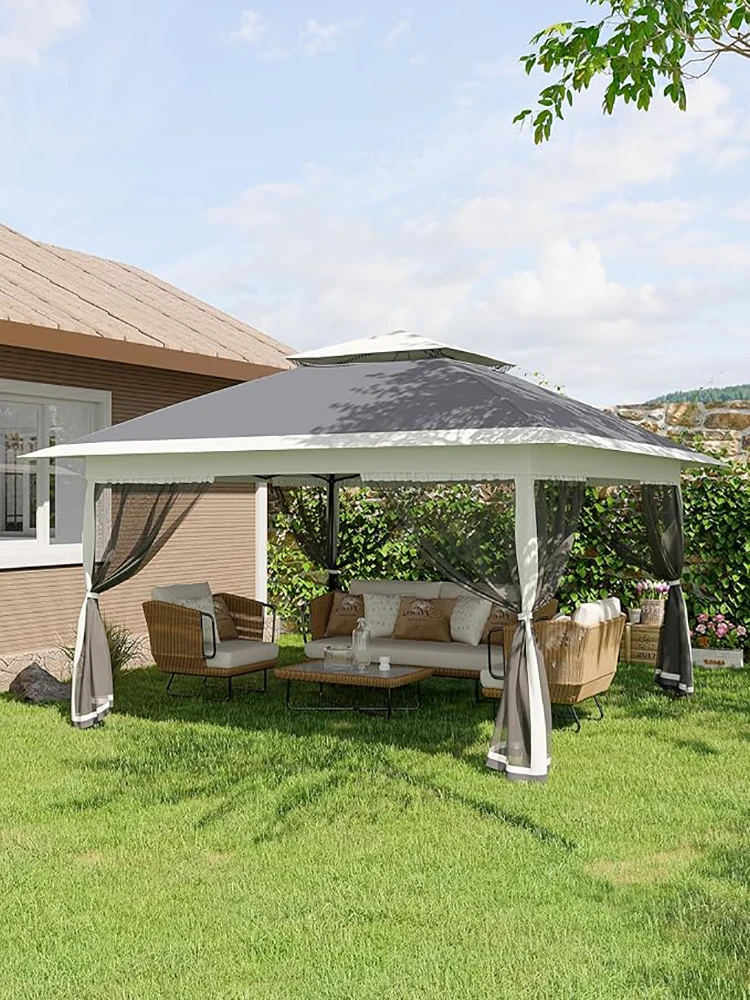 

Мгновенно устанавливаемый шатер-беседка 13x13 футов с москитной сеткой, водонепроницаемый тент с защитой от УФ-излучения UPF 50+ для заднего двора, кемпинга, барбекю