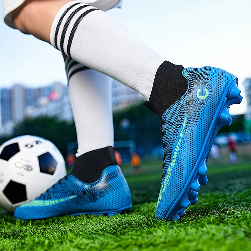 Botas de futebol para homens TF FG, chuteiras antiderrapantes macias, tênis de treinamento de grama, sapatos masculinos ao ar livre, calçado esportivo alto