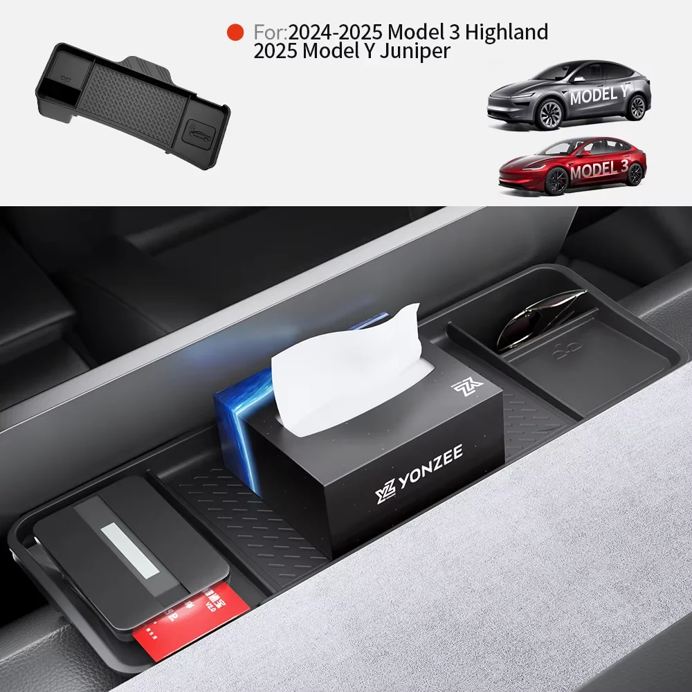 YZ Ablagefach für Tesla Model Y Juniper 2025 Modell 3 Highland Heckscheibe Aufbewahrungsbox Armaturenbretthalterung Taschentuchbox ECT-Panel