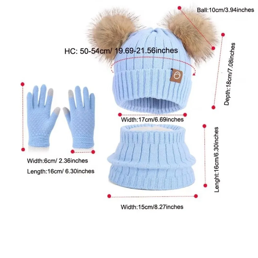 3Pcs/ Set Fleece Lined Hat Scarf Gloves Set Thermal Protection Thickened Material Children's Beanie Cap Knitted Cap Windproof