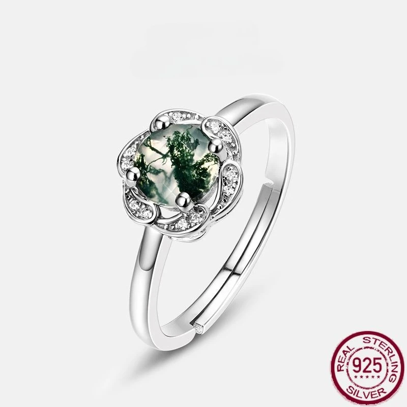 

Новое кольцо из чистого серебра S925 с зеленым мхом, кольцо на палец с агатом и водой, модные легкие роскошные свадебные украшения