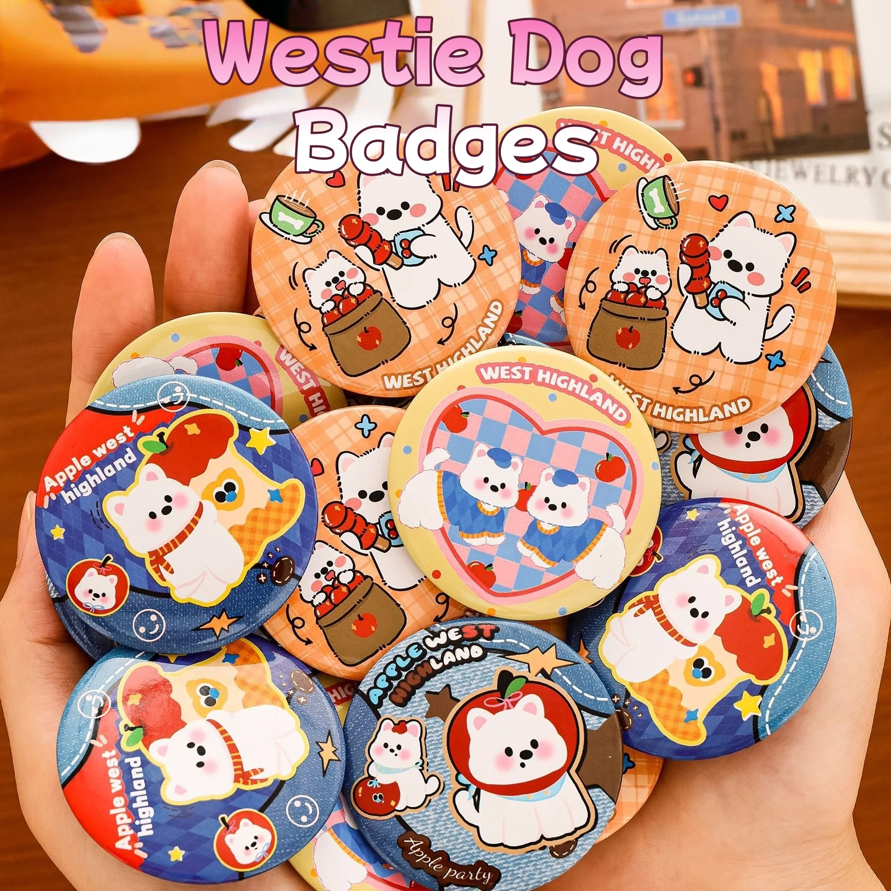 Westie Dog Badges Cute Cartoon Enamel Pins Plastic Safety Back Pins for Kids Student Rewards Classroom Prizes Small Gifts