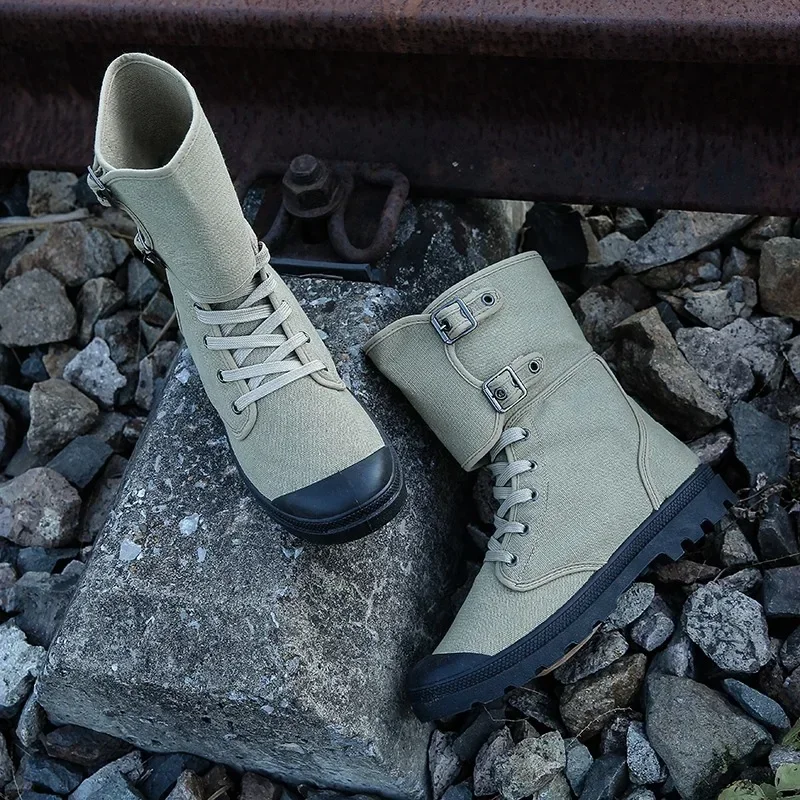 Męskie długie buty płócienne Outdoor High Top Casual Boots Desert Tactical Anti Slip Mountaineering Work Shoes 2024 New Boots for Men