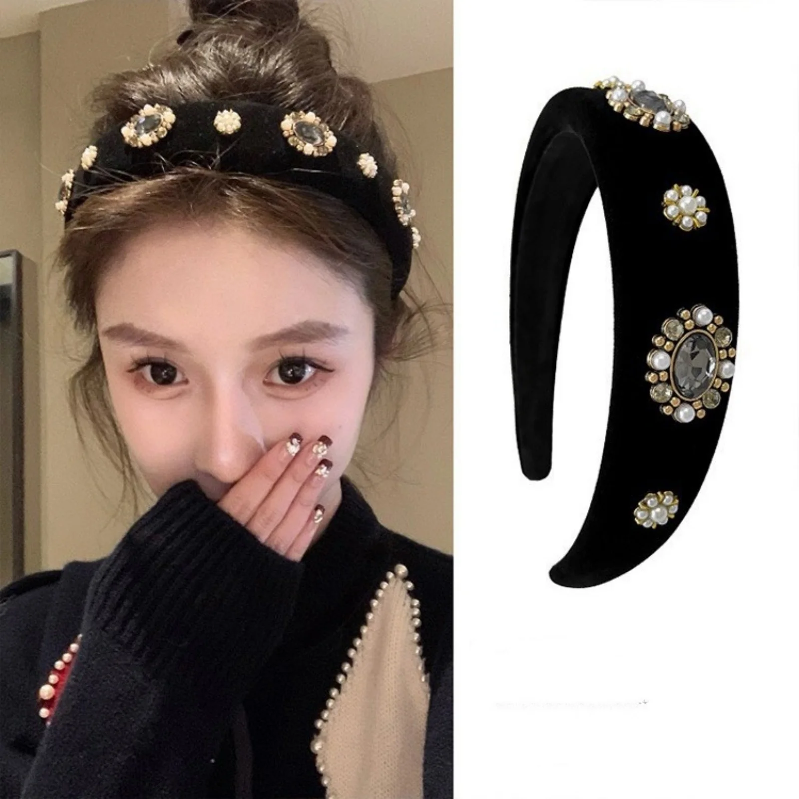 

1Pc Autumn & Winter New Style Sparkly Rhinestone Elegant Hair-Holding Headband for Women, High-End Light Luxury Hair Clip, Korea