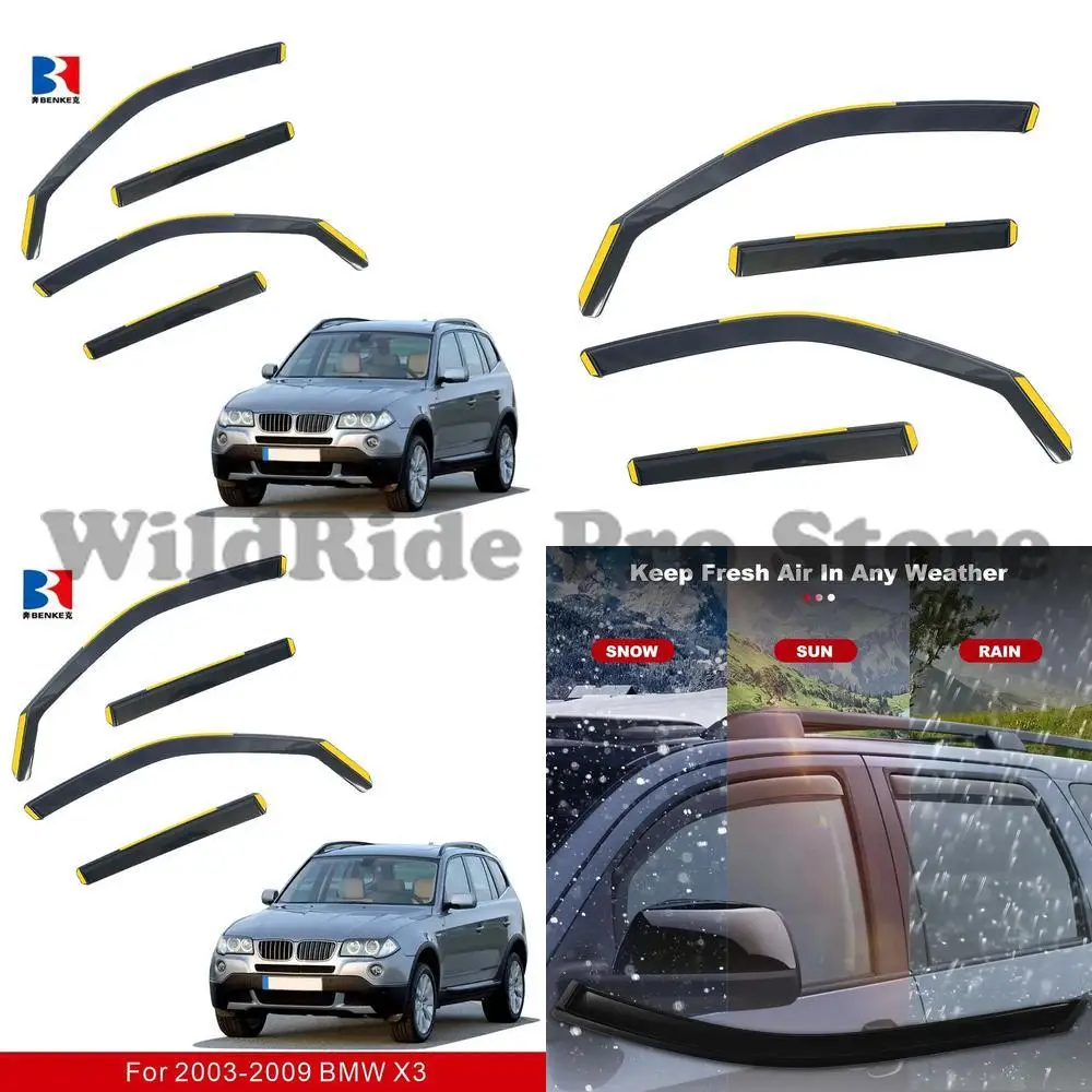 

1 set For IN-CHANNEL Window Visor for BMW X3 E83 2003-2009 Vent Deflectors Rain Sun Guards Window Deflectors Tape-On Vent Visors