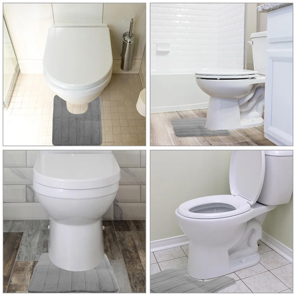 

2Pcs Memory Foam Toilet Floor Mat Slow Rebound U-Shaped Design Non-Slip Bathroom Rug for Home Washroom Use Toilet Carpet