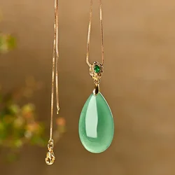Natural Dongling Jade Water drop Pendant Jadeite Necklace Jewellery Accessories Hand-Carved Woman Luck Amulet Gift Sweater Chain
