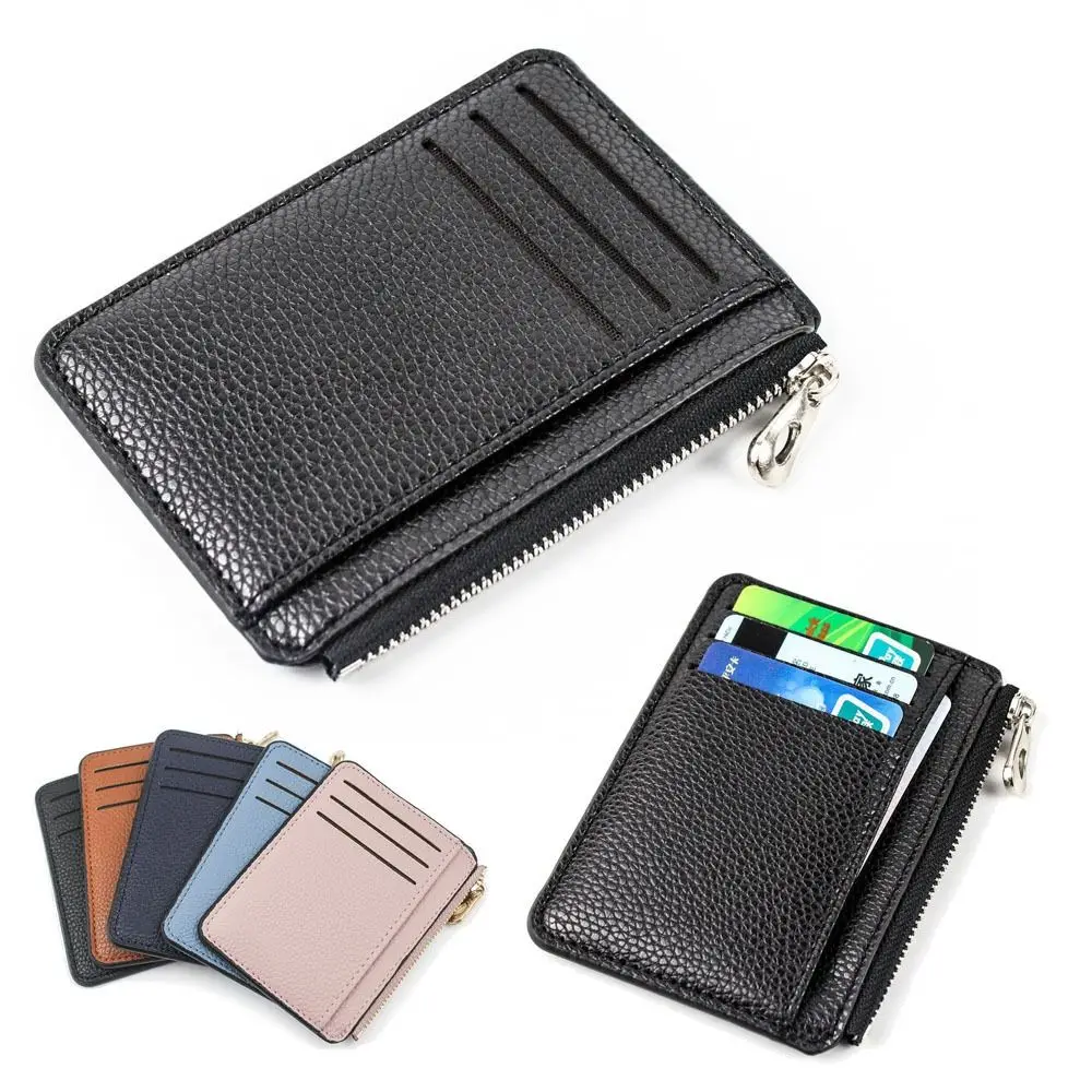 Gift Pure Color Zipper Card Bag Duble sided Multi Slot Short Purse PU Ultrathin Coin Purse Men's Women's
