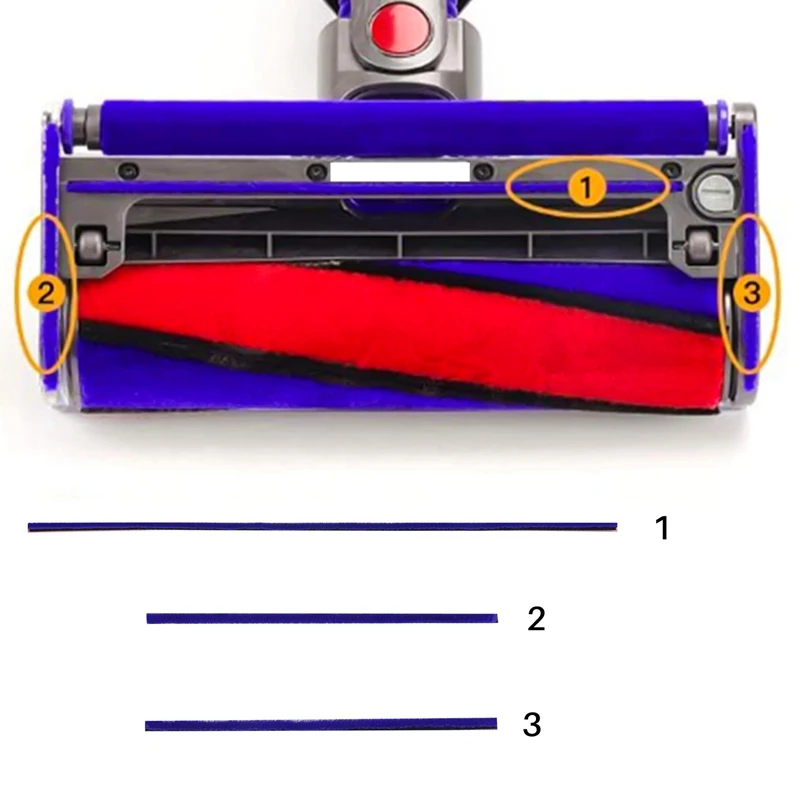 Tiras macias de pelúcia para aspirador de pó dyson v6 v7 v8 v10 v11, acessórios de reposição de cabeça de rolo macio, 3 peças