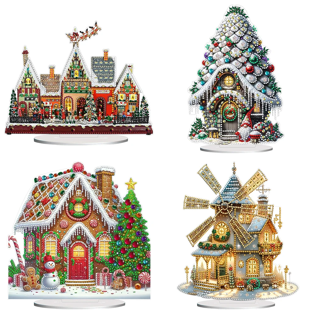 

Acrylic Christmas House Diamond Painting Desktop Ornaments Kit Diamond Painting Desktop Decorations Home Bedroom Decoration